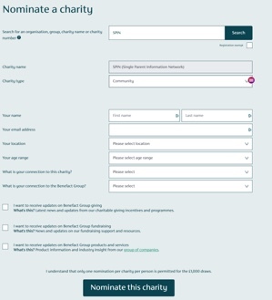 3. Fill in the form and click the "Nominate the charity" button when you've completed all fields.